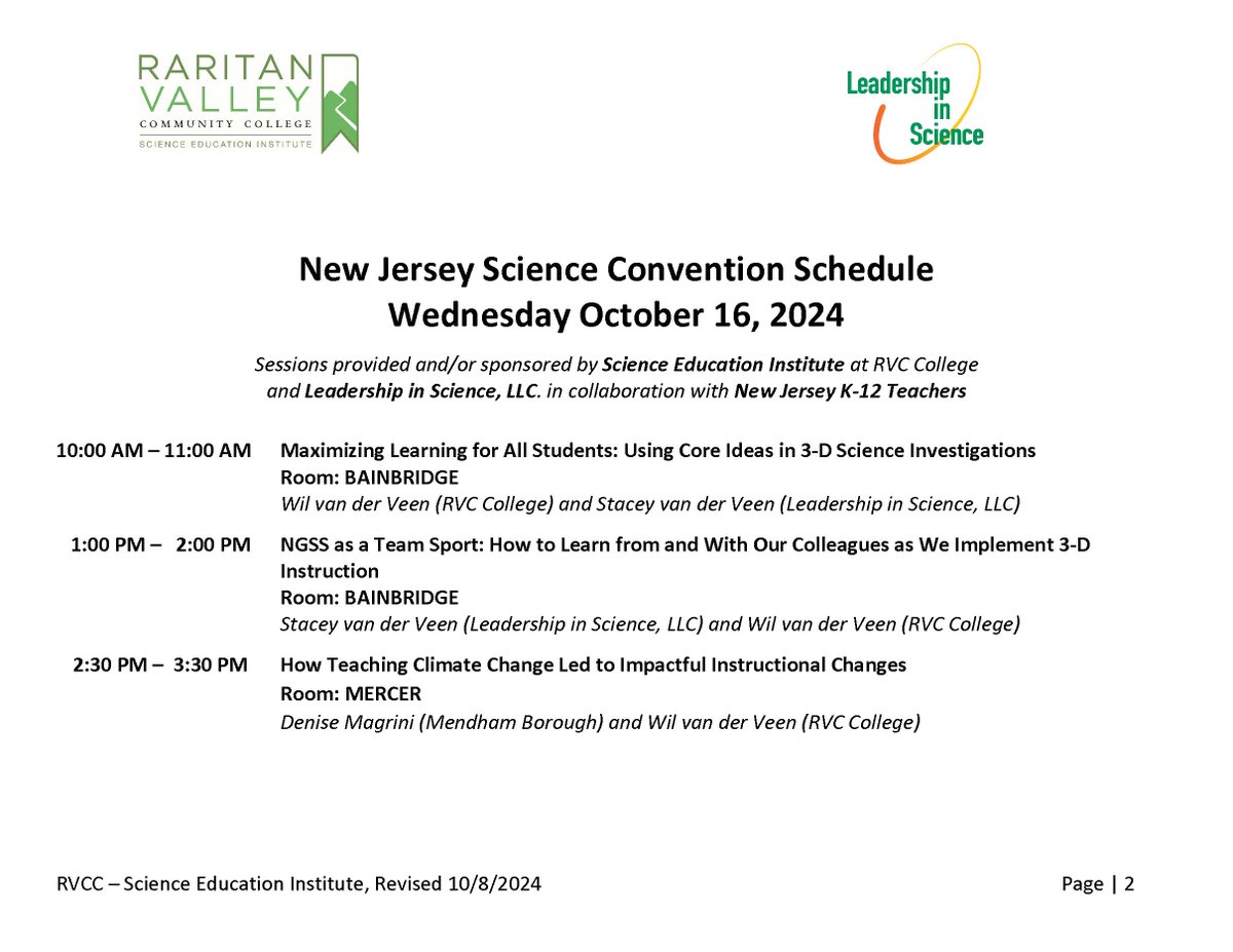 Wil van der Veen (@rvccngss) on Twitter photo Looking forward to see colleagues and friends at #njsc2024 on Tuesday and Wednesday. <a href="/leadinsci/">Stacey van der Veen</a> are excited to present 5 sessions (see below).
<a href="/NJSCNews/">NJ Science Conv</a> <a href="/NJSTANews/">NJSTA</a> <a href="/NJSELA/">NJSELA</a> <a href="/NSTA/">National Science Teaching Association</a>
<a href="/nselascience/">NSELA</a> <a href="/LearnForwardNJ/">Learning Forward NJ</a> Looking forward to see colleagues and friends at #njsc2024 on Tuesday and Wednesday. <a href="/leadinsci/">Stacey van der Veen</a> are excited to present 5 sessions (see below).
<a href="/NJSCNews/">NJ Science Conv</a> <a href="/NJSTANews/">NJSTA</a> <a href="/NJSELA/">NJSELA</a> <a href="/NSTA/">National Science Teaching Association</a>
<a href="/nselascience/">NSELA</a> <a href="/LearnForwardNJ/">Learning Forward NJ</a>