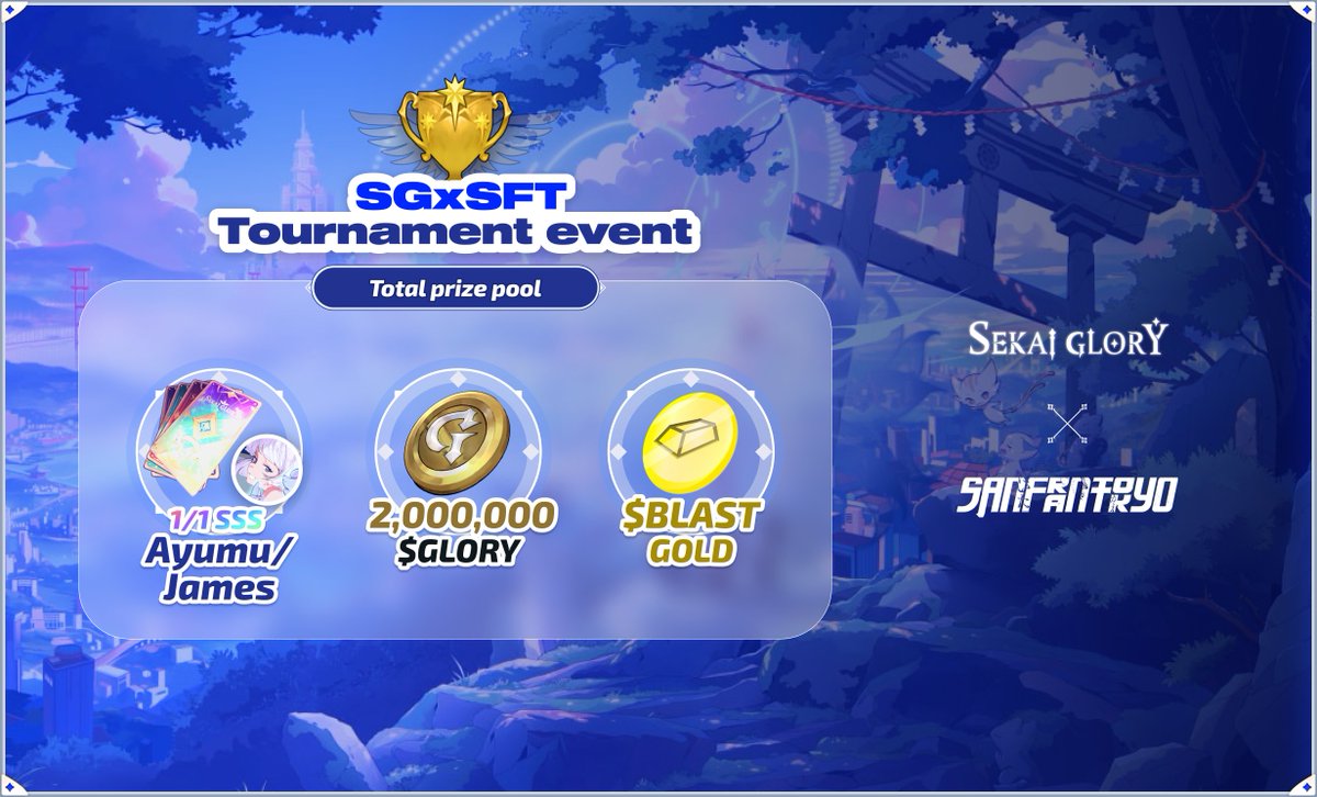 SEKAI GLORY (@sekaiglory) on Twitter photo // SG x SFT Tournament //
It's time to round off the <a href="/San_FranTokyo/">San FranTokyo</a> collaboration with a tournament! Big prizes on the line!
📅 Event Duration:
October 16 - October 18 -> Round Robin
October 19-> Final 32
Additional information and sign up form can be found in our discord. // SG x SFT Tournament //
It's time to round off the <a href="/San_FranTokyo/">San FranTokyo</a> collaboration with a tournament! Big prizes on the line!
📅 Event Duration:
October 16 - October 18 -> Round Robin
October 19-> Final 32
Additional information and sign up form can be found in our discord.