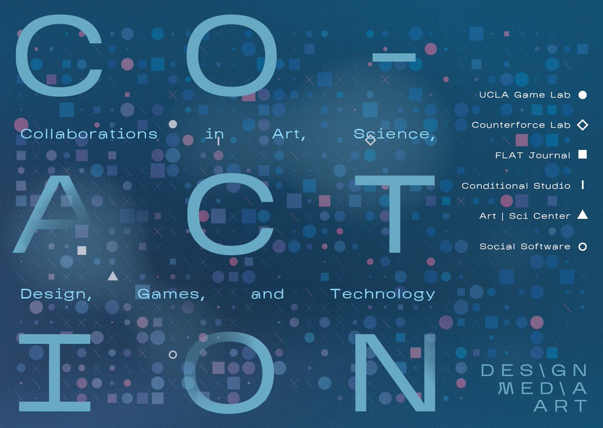 An exhibition of work created by UCLA Research Center, Labs, and Studios founded by DMA Faculty: Victoria Vesna, Rebeca Méndez, Eddo Stern, Jenna Caravello, Chandler McWilliams, Lauren Lee McCarthy, and Casey Reas. 

For more info, 
dma.ucla.edu/events/coactio…