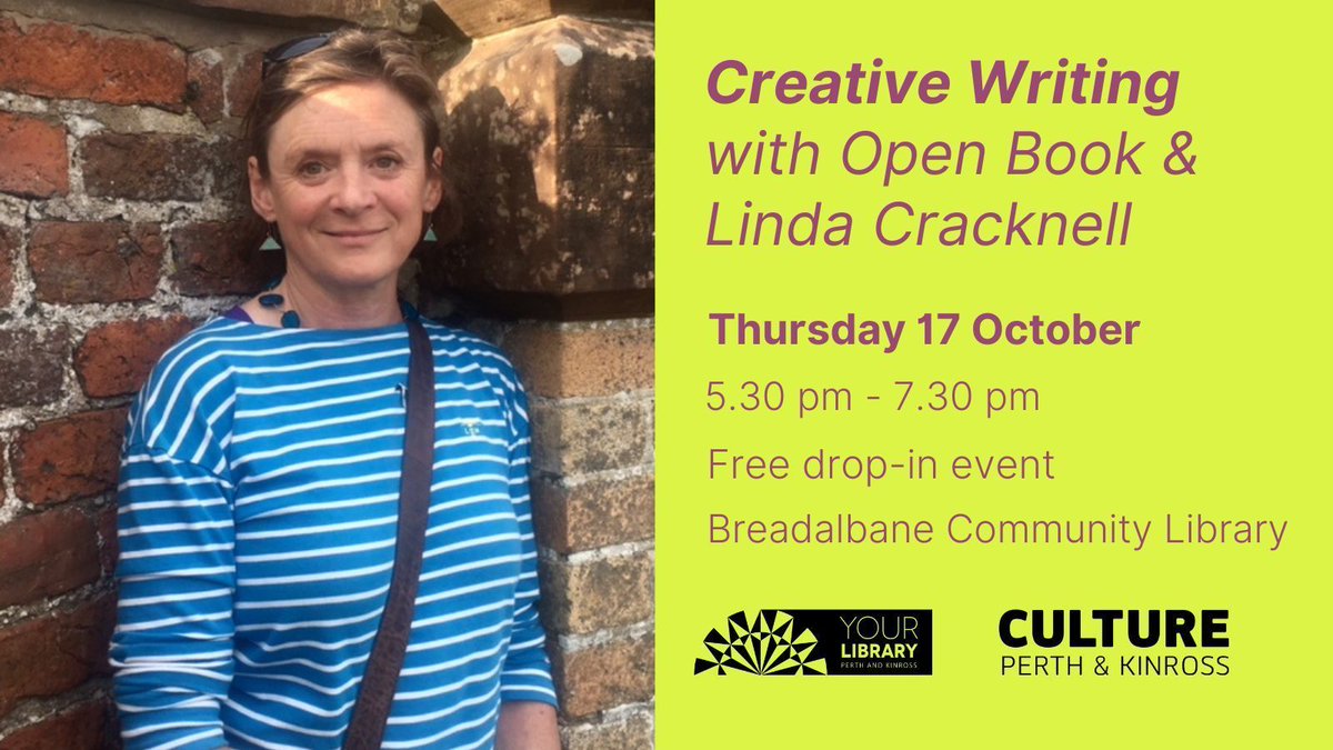 Culture Perth & Kinross Libraries (@cpklibraries) on Twitter photo ✍️ Unleash your creativity with the Highland Perthshire Creative Writing Group, led by <a href="/LindaJCracknell/">Linda Cracknell</a>! No need to book—just drop by and dive into the world of writing. ⏰ Next session: Thursday, October 17, 5:30pm-7:30pm. ✍️ Unleash your creativity with the Highland Perthshire Creative Writing Group, led by <a href="/LindaJCracknell/">Linda Cracknell</a>! No need to book—just drop by and dive into the world of writing. ⏰ Next session: Thursday, October 17, 5:30pm-7:30pm.