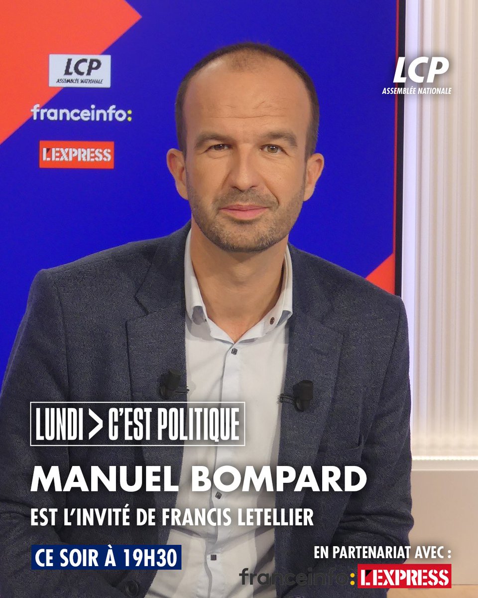 LCP (@lcp) on Twitter photo 🔵Ce soir dans #LCPol, <a href="/mbompard/">Manuel Bompard</a> est l'invité de <a href="/letellier_ftv/">Francis Letellier</a>, accompagné de <a href="/clementmeric/">Clement Meric</a>, <a href="/Jmarieleconte/">Julie Marie-Leconte</a> (<a href="/franceinfo/">franceinfo</a>), @OlivierPerou (<a href="/LEXPRESS/">L'Express</a>) et <a href="/HugoCouturier/">Hugo Couturier</a>
📺à 19h30 sur le #canal13 🔵Ce soir dans #LCPol, <a href="/mbompard/">Manuel Bompard</a> est l'invité de <a href="/letellier_ftv/">Francis Letellier</a>, accompagné de <a href="/clementmeric/">Clement Meric</a>, <a href="/Jmarieleconte/">Julie Marie-Leconte</a> (<a href="/franceinfo/">franceinfo</a>), @OlivierPerou (<a href="/LEXPRESS/">L'Express</a>) et <a href="/HugoCouturier/">Hugo Couturier</a>
📺à 19h30 sur le #canal13