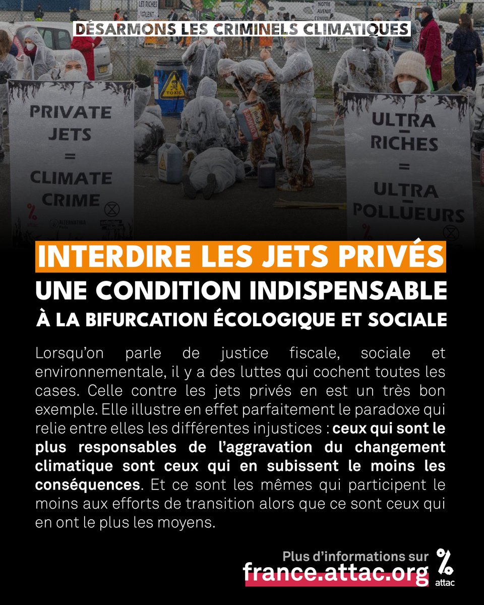 ✈️ Lorsque l’on parle de justice fiscale, sociale et environnementale, il y a des luttes qui cochent toutes les cases. Celle contre les jets privés en est un très bon exemple. ⬇️ france.attac.org/se-mobiliser/c…