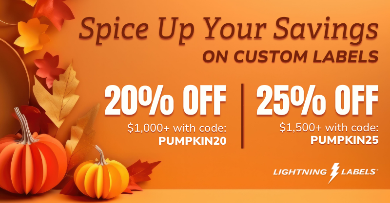 Holiday sales are creeping up fast! Custom labels make your products stand out. Score 20% or 25% off with codes PUMPKIN20 &amp; PUMPKIN25. Make this season boo-tiful 🎃. Ends 10/15! bit.ly/3XXAhLM

#HolidayPackaging #CustomLabels #SmallBusiness #OctoberSavings