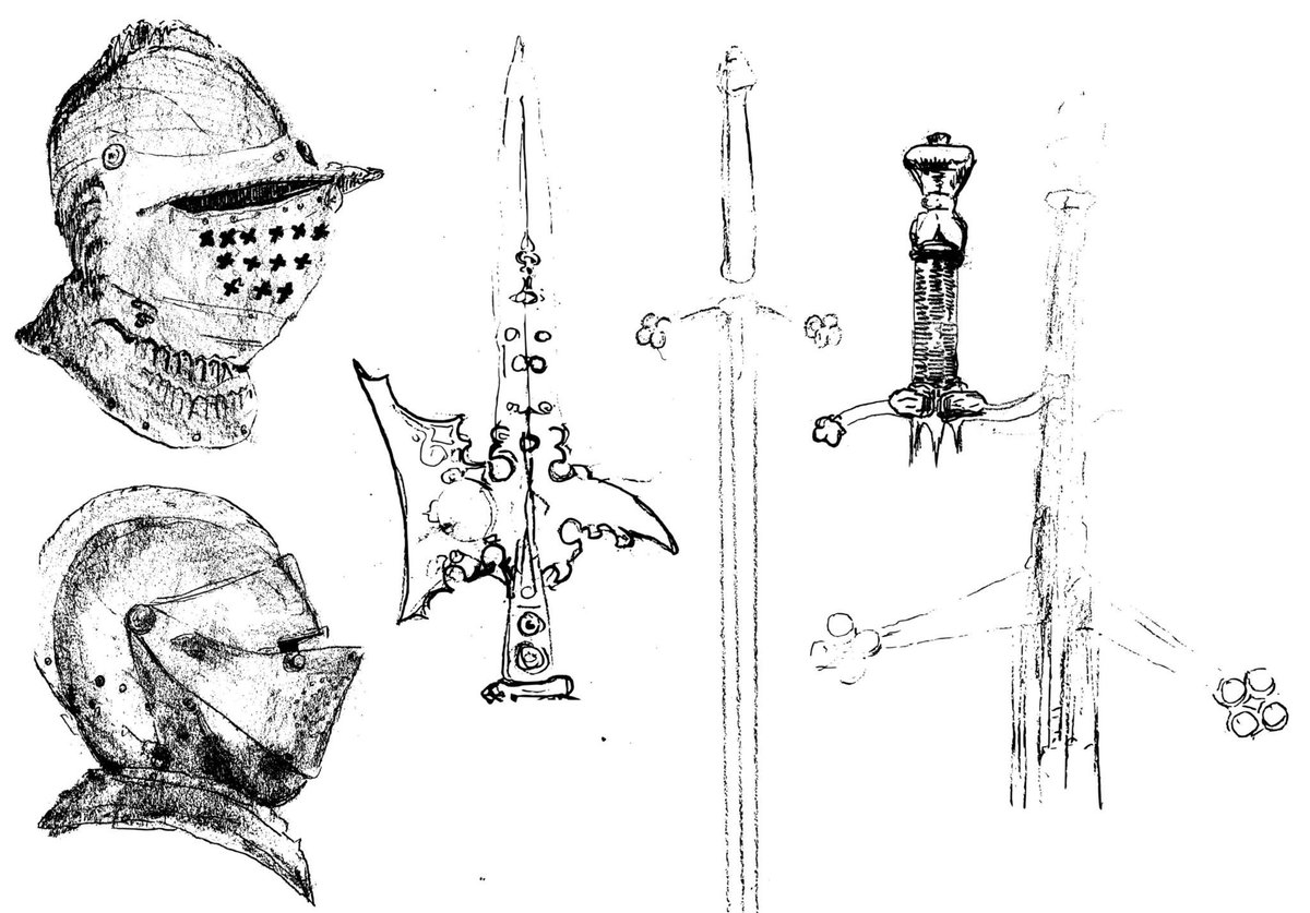 lustrous__sage's tweet photo. some arms and armor from last year. I like these as studies, but now I’d like to take what i’ve learned and apply it to actual drawings of people in environments doing things… #sword #armor #drawing #sketchbook #inktober #art #ArtistsOfTwitter #moots #artmoots #pencil https://t.co/ptttPMe5tG