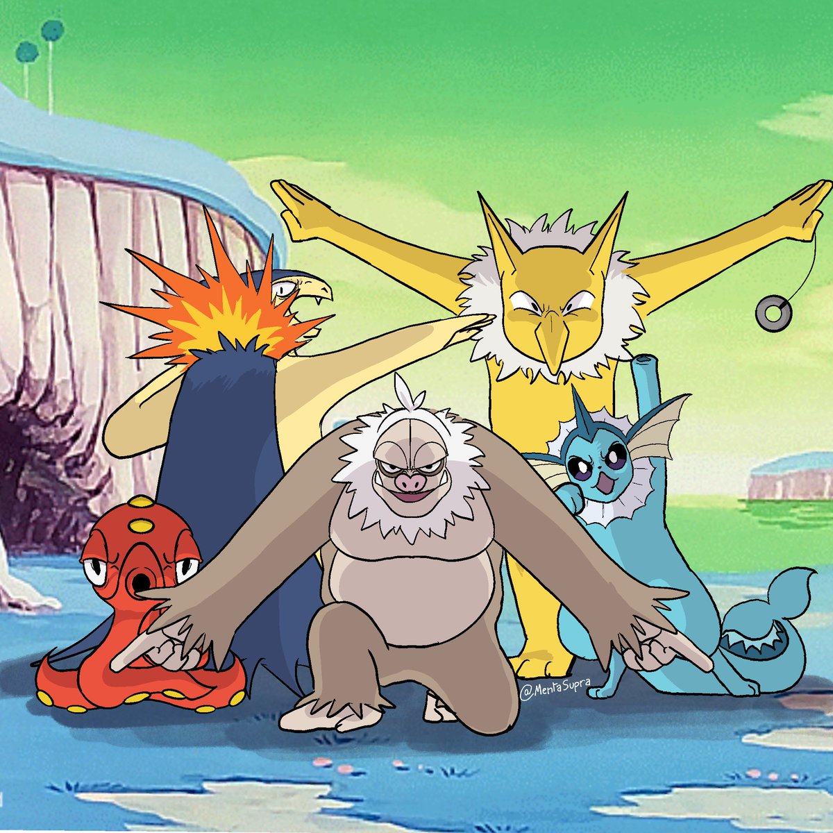 MentaSupra's tweet photo. TYPHLOSION ! HYPNO ! VAPOREON ! OCTILLERY ! SLAKING !   TOGETHER ! WE ARE....  THE FOVERER COOKED FORCE !!!! https://t.co/nazldsBGmW