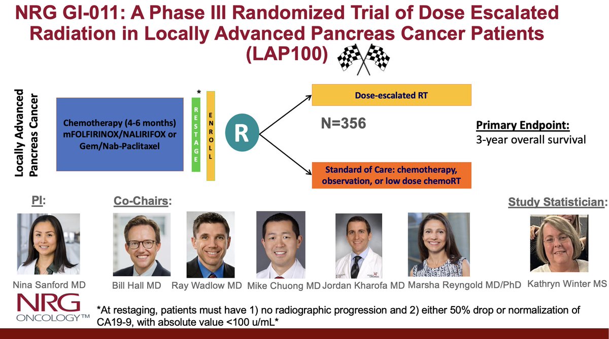 Excited to share about NRG GI-011 (aka LAP100) – anticipated opening in mid/early 2025.

In this Phase III RCT, we are assessing the benefit of dose-escalated radiotherapy in patients with locally advanced unresectable pancreas cancer. 🧵1/11