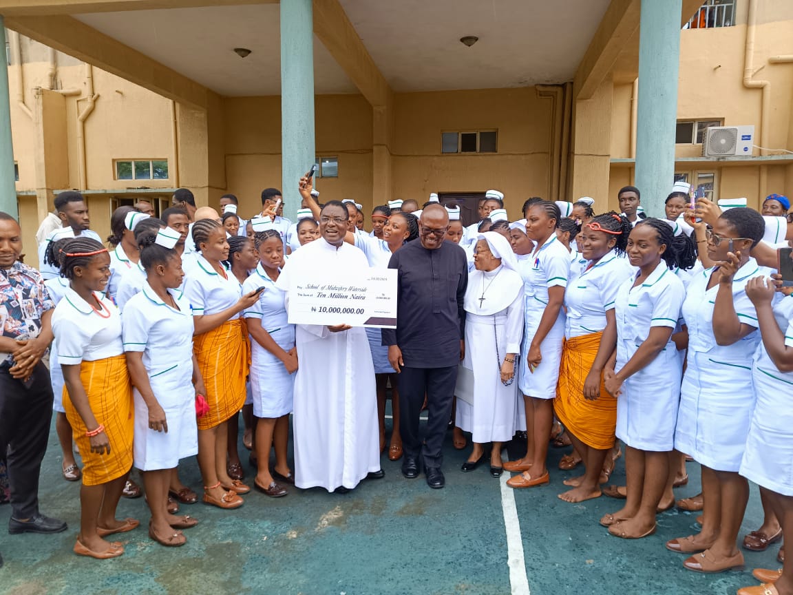 PeterObi's tweet photo. In furtherance of my commitment to help in building a future society rooted in good Health and Education, I visited three Educational and Health institutions today and made varying donations totaling N70m in support of these institutions.

Firstly, I had the honour of participating in the commencement of the new Shanahan University in Onitsha, which was launched today. 

I spoke to the students about the importance of prioritizing their education, as it remains the surest path to success. In support of the university, 

I made a token donation of N50 million towards the infrastructural development of the institution.

From Shanahan University, we proceeded to Waterside Midwifery, Onitsha, where I made an additional donation of N10 million to support their progress and improve the quality of training for personnel who are crucial in reducing Nigeria’s unacceptable levels of infant mortality.

My next stop was the Borromeo School of Nursing Sciences, Onitsha, where I reaffirmed my  belief in the vital role that nursing schools play in our healthcare system. 

To further this cause, I donated another N10 million to assist in their continued efforts.

Continuing with my unwavering commitment to advancing health and education, my upcoming visits to Anambra State will be to the University of the Niger and Iyienu College of Nursing Sciences. 

We must build our society by improving measurable indices of development.

A new Nigeria is POssible is possible through greater education and enlightenment. -PO