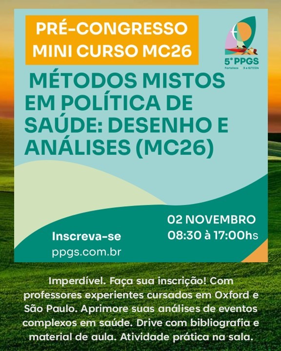 fasaddi's tweet photo. VAGAS LIMITADAS!!! Corra e faça sua inscrição até dia 17 de outubro no Mini Curso MC26 de MÉTODOS MISTOS EM POLÍTICAS DE SAÚDE,  2\Nov em Fortaleza no PPGS Abrasco. com  Fabiana C Saddi @ceamunb  e Silvia Bastos @I_Saude  . Inscrições em https://t.co/qLudlzGBM0 @ABRASCO https://t.co/OYugW85p2Z