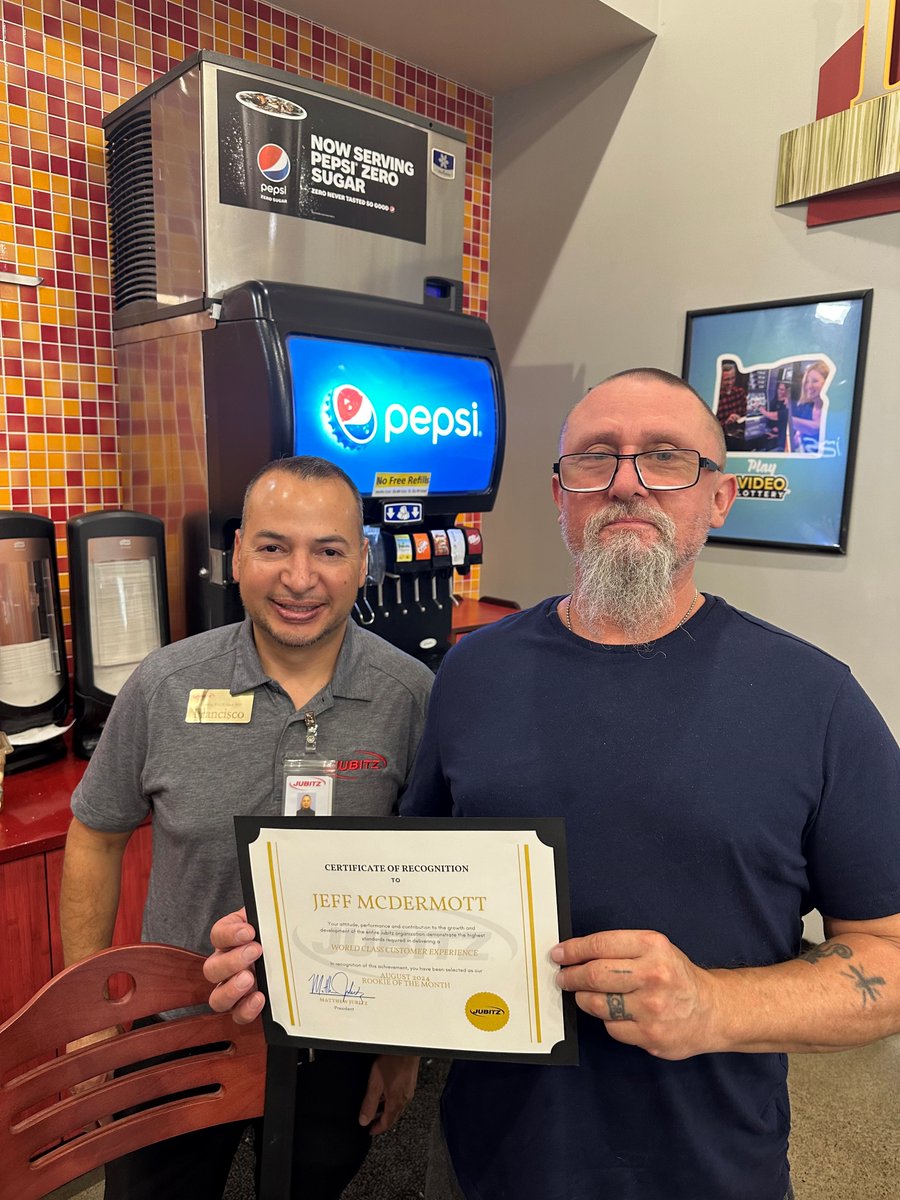 Congrats to Jeff McDermott, our Rookie of the Month! In just five months at Jake Brake Deli, Jeff's positive attitude and dedication to teamwork have made a big impact. We're lucky to have him on the team! #Teamwork #CustomerService #JubitzRookieOfTheMonth