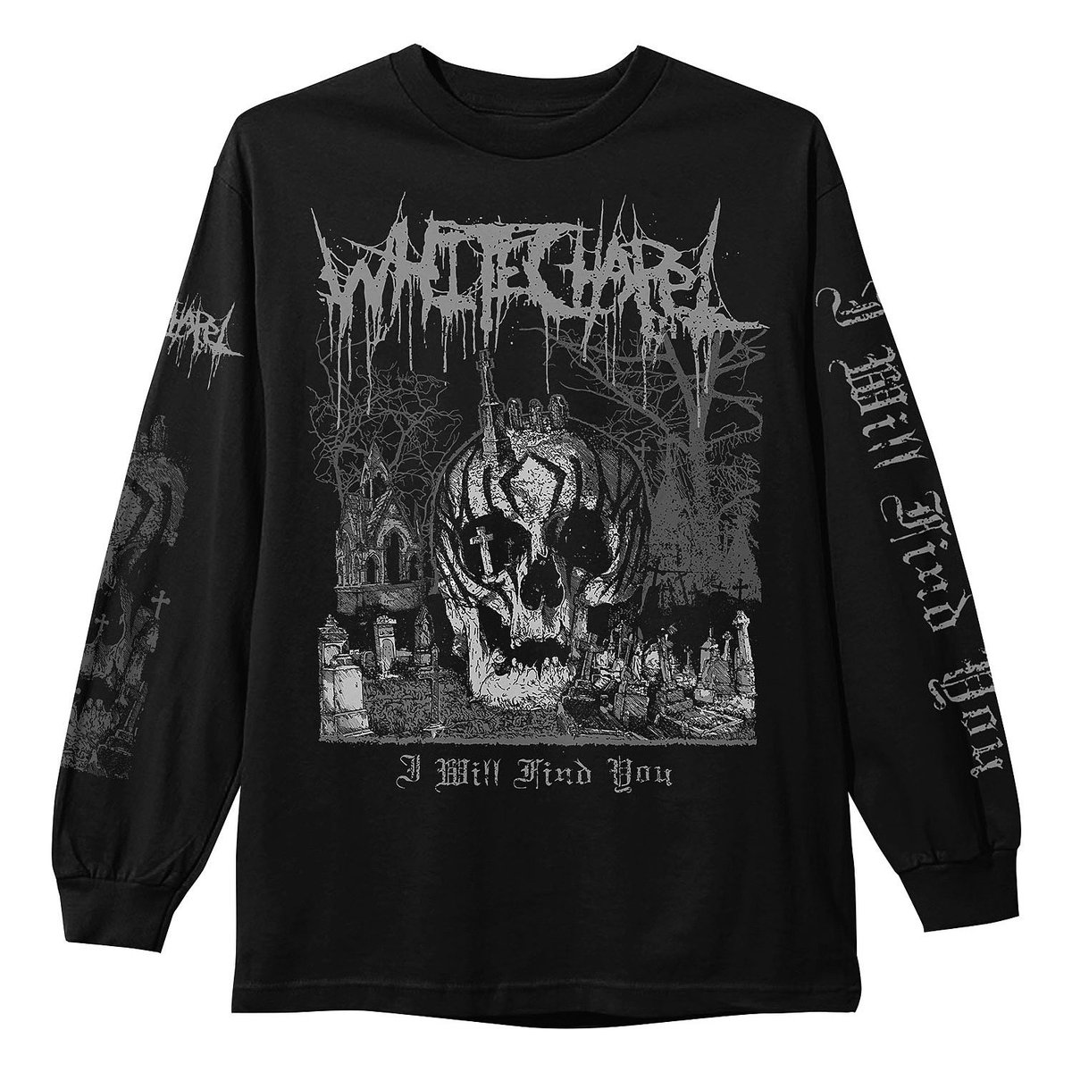 WhitechapelBand's tweet photo. Preorders for our Halloween “I Will Find You” Graveyard long sleeve end this Friday.  Get your order in to insure delivery by Halloween!
https://t.co/qsI0kZvbPJ https://t.co/PqHpU5Eoo0