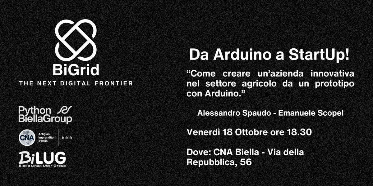 PythonBiella's tweet image. Vi aspettiamo venerdì al nostro primo evento BiGrid della stagione 2024-2025!
Sarà divertente e pieno di sorprese! Non mancate!
#tecnologia #arduino #startup