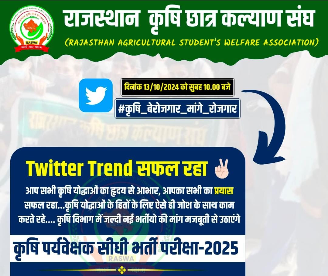 सभी कृषि विद्यार्थियों को शुभकामनाएं, अपना ट्विटर ट्रेड सफल रहा।
<a href="/bishakha64370/">Bishakha Yadav</a> <a href="/RAHULMAHALA0792/">RAHUL MAHALA</a> <a href="/KavitaRanwarlp/">Kavita Ranwa</a>