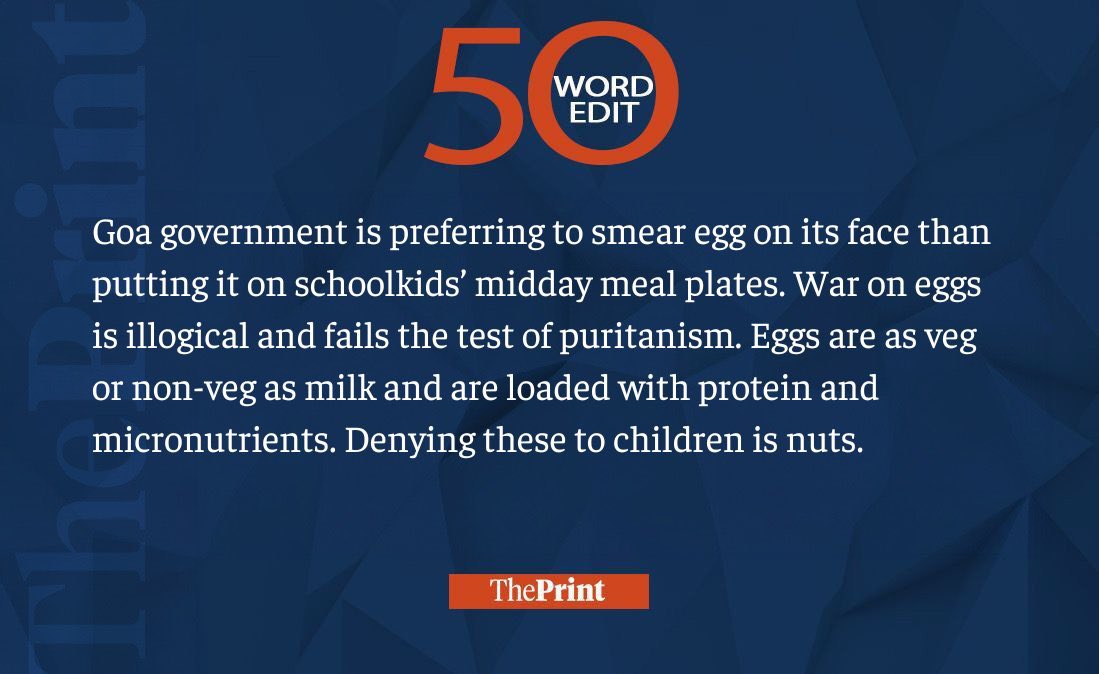 Our #50WordEdit on Goa Govt and eggs for schoolchildren