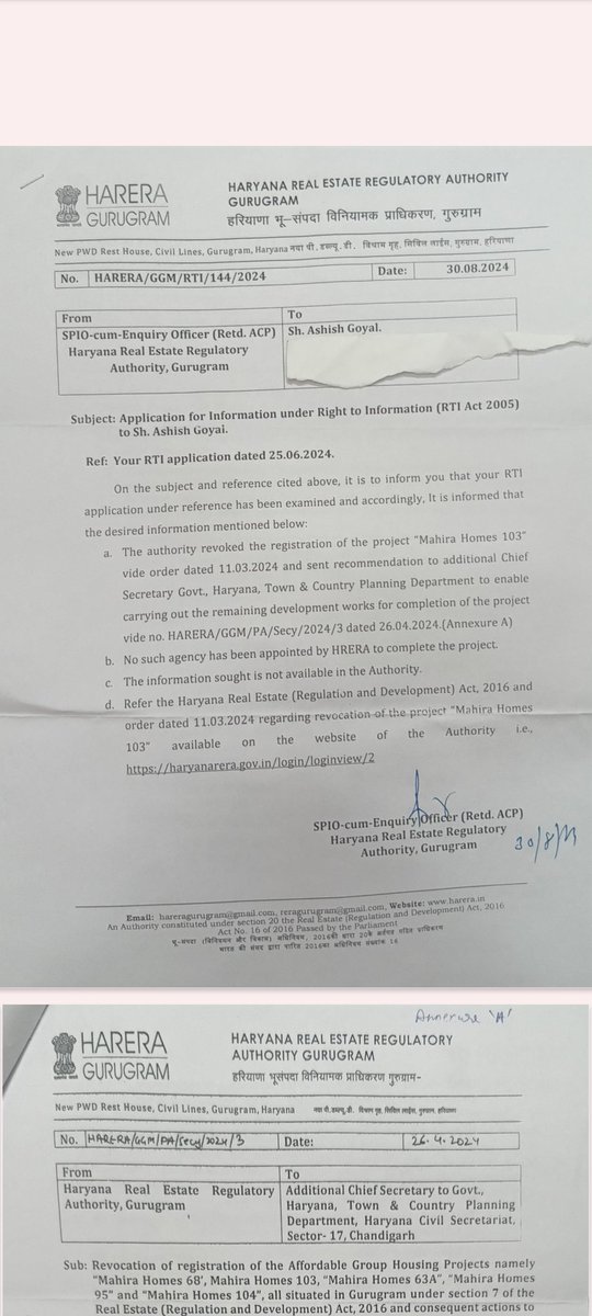 मुख्यमंत्री जी, कृपया माहिरा होम्स 103,Sec 103,Gurgaon का भी समाधान दीजिये। हमारे लाइफटाइम की सेविंग्स हमने इस अफोर्डेबल हाउसिंग प्रोजेक्ट में दी है। भ्रष्ट बिल्डर और डीटीसीपी अधिकारियों के कारण यह प्रोजेक्ट अब अटक गया है। कृपया डीटीसीपी को स्वयं निर्माण शुरू करने का निर्देश दें।