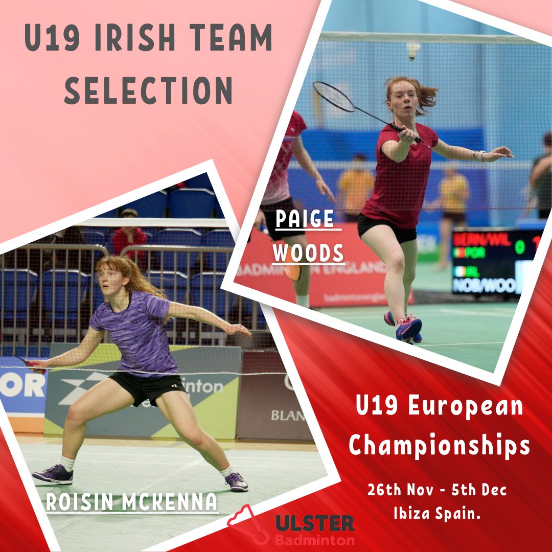 🏸U19 Irish Team Selection🏸
Congrats to Roisin McKenna &amp; Paige Woods who have been selected for the U19 Irish Team competing at the U19 European Championships 26th Nov- 5th Dec 2024! The Irish Team will compete in the Team &amp; Individual over the 10 days!

 Best of Luck!