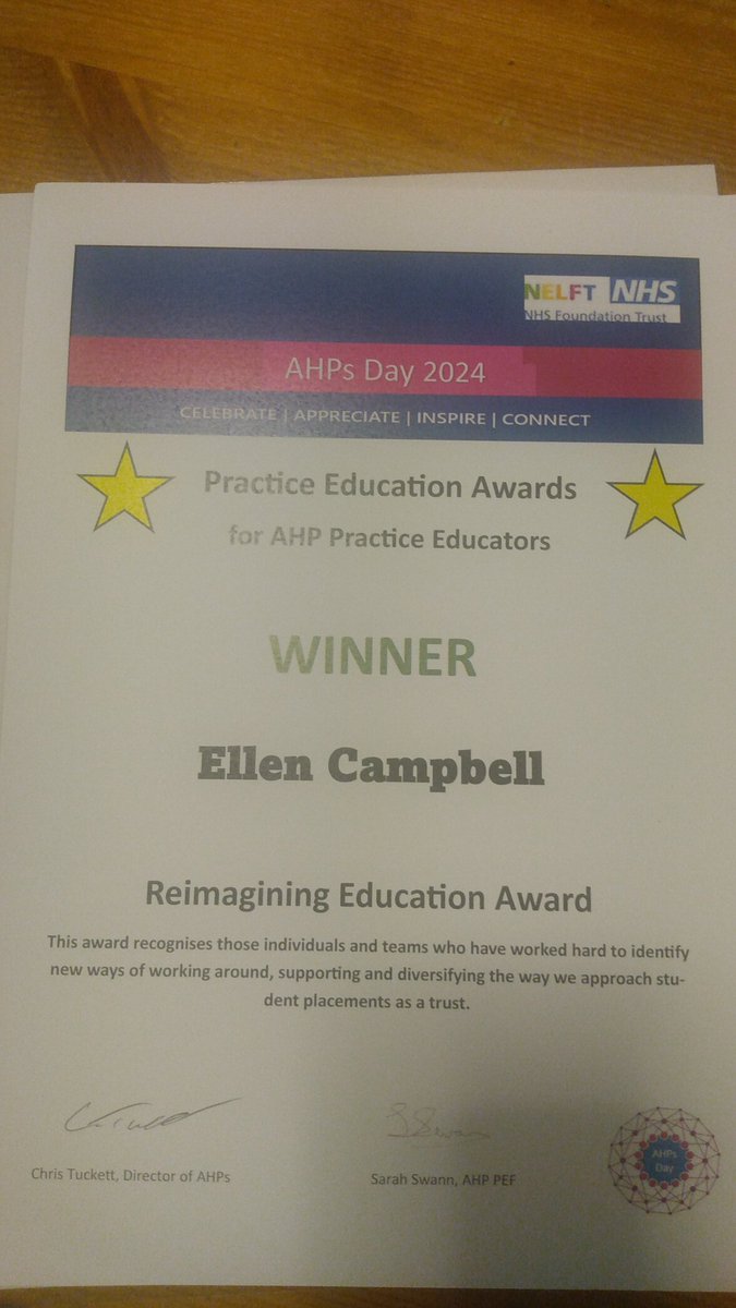 Ellen (@ellentheot) on Twitter photo Really proud to receive this! Taking an OT apprentice on a practice education management placement - actually one of the best experiences of the year Learning together...win win! Even got an <a href="/nelftqis/">NELFT Quality Improvement Services</a> project off the ground. #fairshare #capitalAHP <a href="/londonahps/">@LondonAHPs</a> #AHPsDay2024 Really proud to receive this! Taking an OT apprentice on a practice education management placement - actually one of the best experiences of the year Learning together...win win! Even got an <a href="/nelftqis/">NELFT Quality Improvement Services</a> project off the ground. #fairshare #capitalAHP <a href="/londonahps/">@LondonAHPs</a> #AHPsDay2024