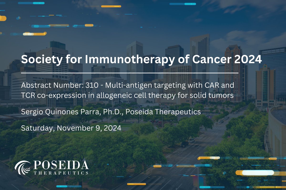 Poseida Therapeutics (@poseidathera) on Twitter photo We are excited to announce team members from Poseida will be presenting a poster demonstrating the engineering power of our non-viral #allogeneic technology at #SITC24 in Houston.
Presentation info. available now: sitcancer.org/2024/abstracts…
#CapacitytoCure #celltherapy <a href="/sitcancer/">Society for Immunotherapy of Cancer</a> We are excited to announce team members from Poseida will be presenting a poster demonstrating the engineering power of our non-viral #allogeneic technology at #SITC24 in Houston.
Presentation info. available now: sitcancer.org/2024/abstracts…
#CapacitytoCure #celltherapy <a href="/sitcancer/">Society for Immunotherapy of Cancer</a>