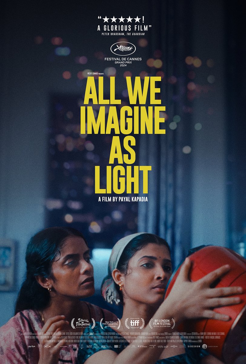 letterboxd's tweet photo. First look at the new poster for Payal Kapadia’s All We Imagine as Light.

Winner of the 2024 Cannes Grand Prix. 

Opens in US theaters on November 15 via @janusfilms and @asideshowfilm. https://t.co/kG7MoLPO1G