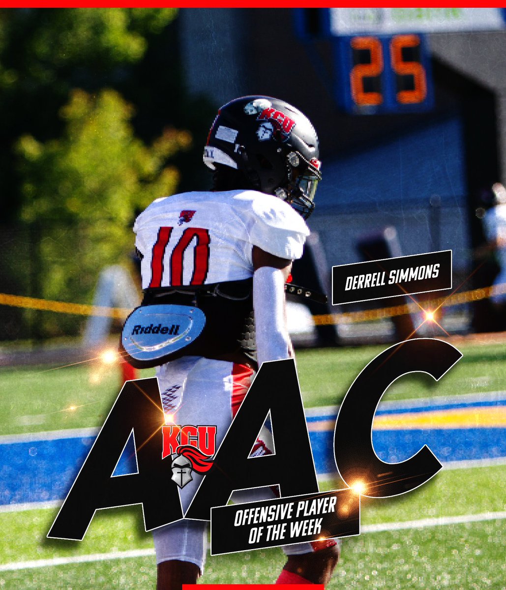 AAC Sports (@aacsports) on Twitter photo Congrats to Derrell Simmons of <a href="/GoKnightsATH/">KCU Athletics</a> on being named the #AACFB Offensive Player of the Week
โก๏ธ bit.ly/3A07xdm
#NAIAFootball | #ProudToBeAAC Congrats to Derrell Simmons of <a href="/GoKnightsATH/">KCU Athletics</a> on being named the #AACFB Offensive Player of the Week
โก๏ธ bit.ly/3A07xdm
#NAIAFootball | #ProudToBeAAC