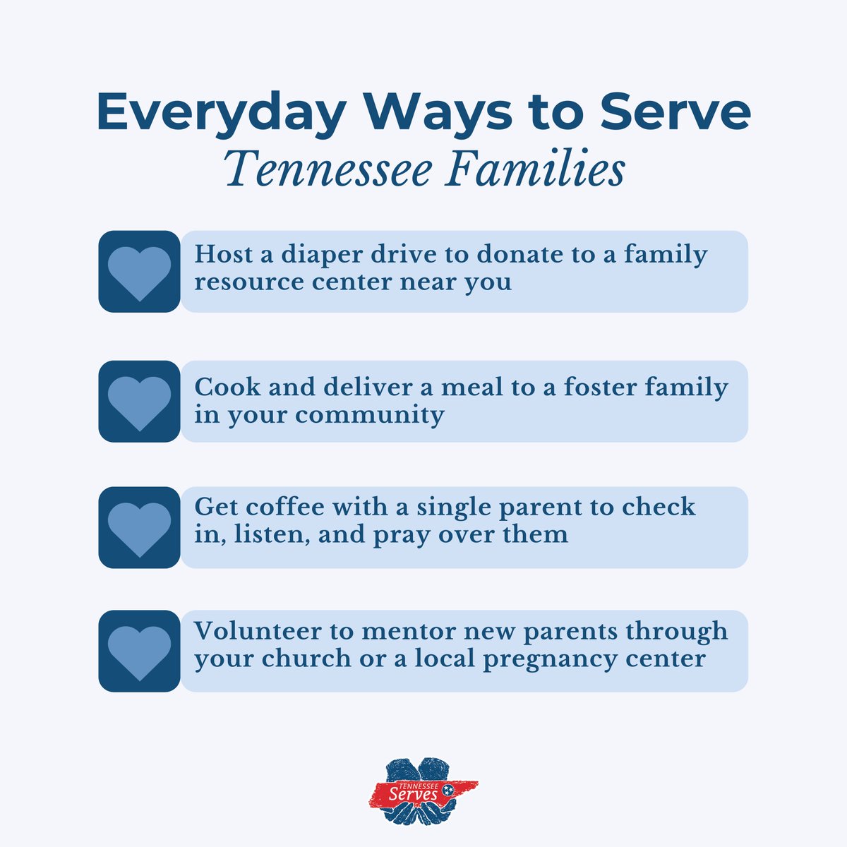 Strong families lead to a strong Tennessee. Join #TennesseeServes this month and support a deserving family in your community. More here: bit.ly/TNServiceChall…