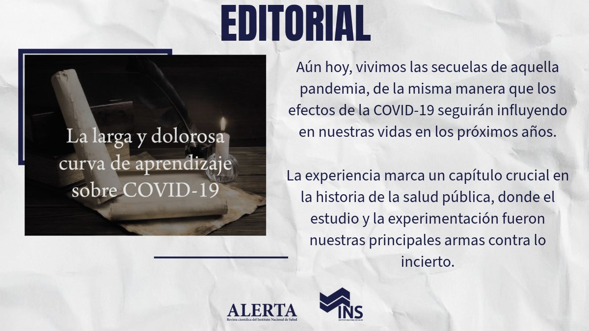 La revista científica Alerta, del INS de El Salvador, presenta un editorial donde se comparte la larga y desafiante curva de aprendizaje que nos dejó el COVID-19. Un análisis profundo y reflexivo sobre los retos enfrentados y las lecciones aprendidas.

👉 alerta.salud.gob.sv/la-larga-y-dol…