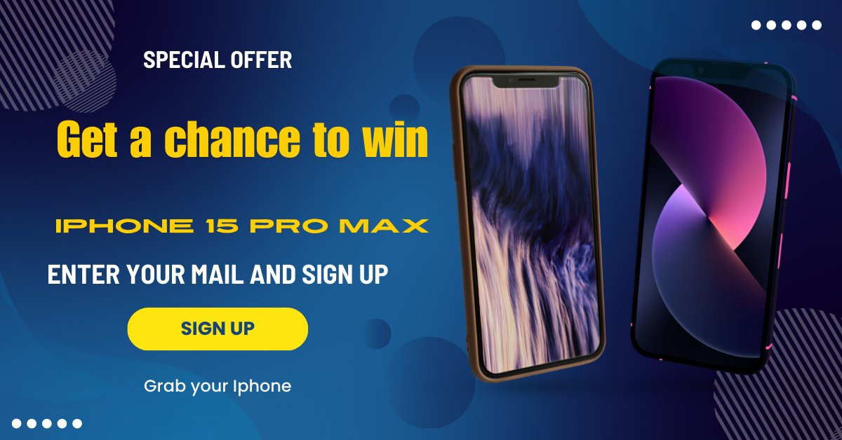 SharonFlor20484's tweet photo. Win IPHONE 15 pro max 📱
Enter your E-mail &amp; Get a Chance to win iphone 15 pro max      
Sign Up Here : https://t.co/OLUotJ69Hv 
#iPhone15ProMax #AppleEvent #iPhone15 #AppleFans #AppleProducts #iPhoneLaunch #iPhone15Pro #AppleTech #NextGeniPhone #iPhoneUpgrade https://t.co/cO5aDzWRyn