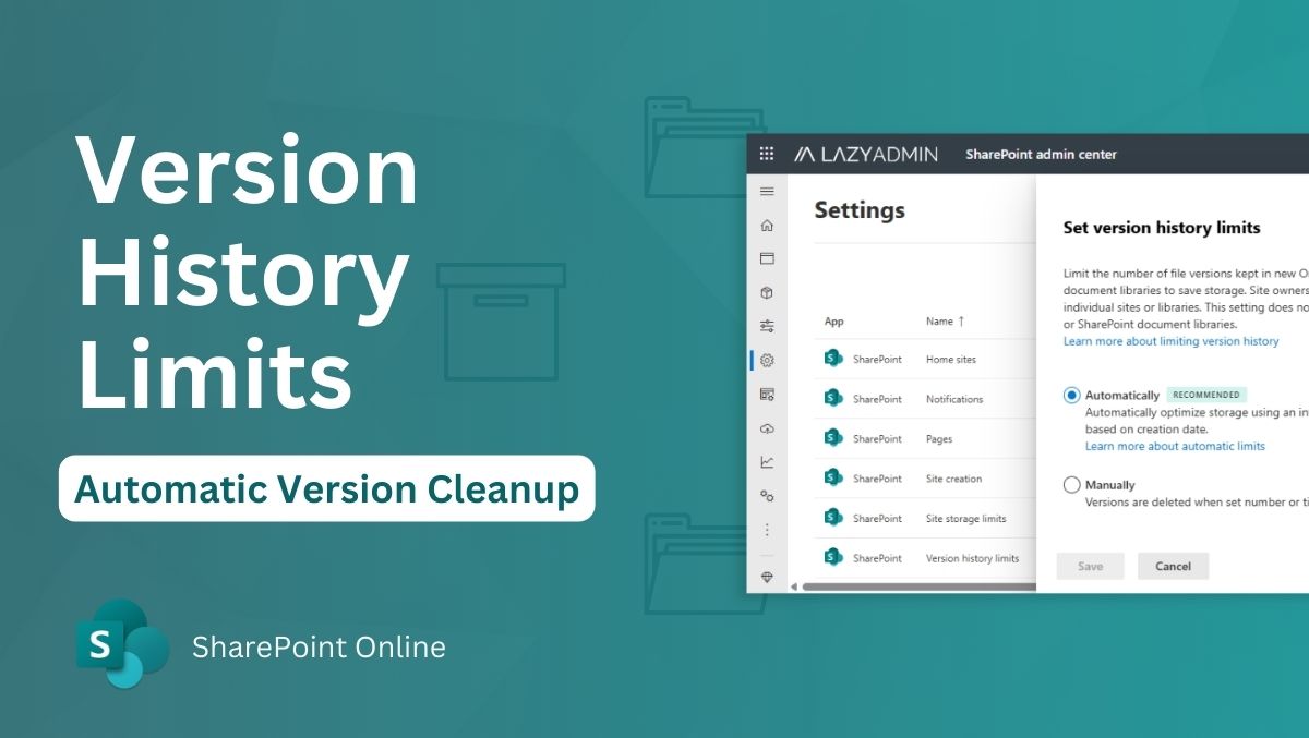 LazyAdmin's tweet image. Turn on Automatic Limits in SharePoint Online's Version History Limits to automatically clean up old file versions and reclaim storage space!
lazyadmin.nl/office-365/ver…
#SharePoint #Microsoft365