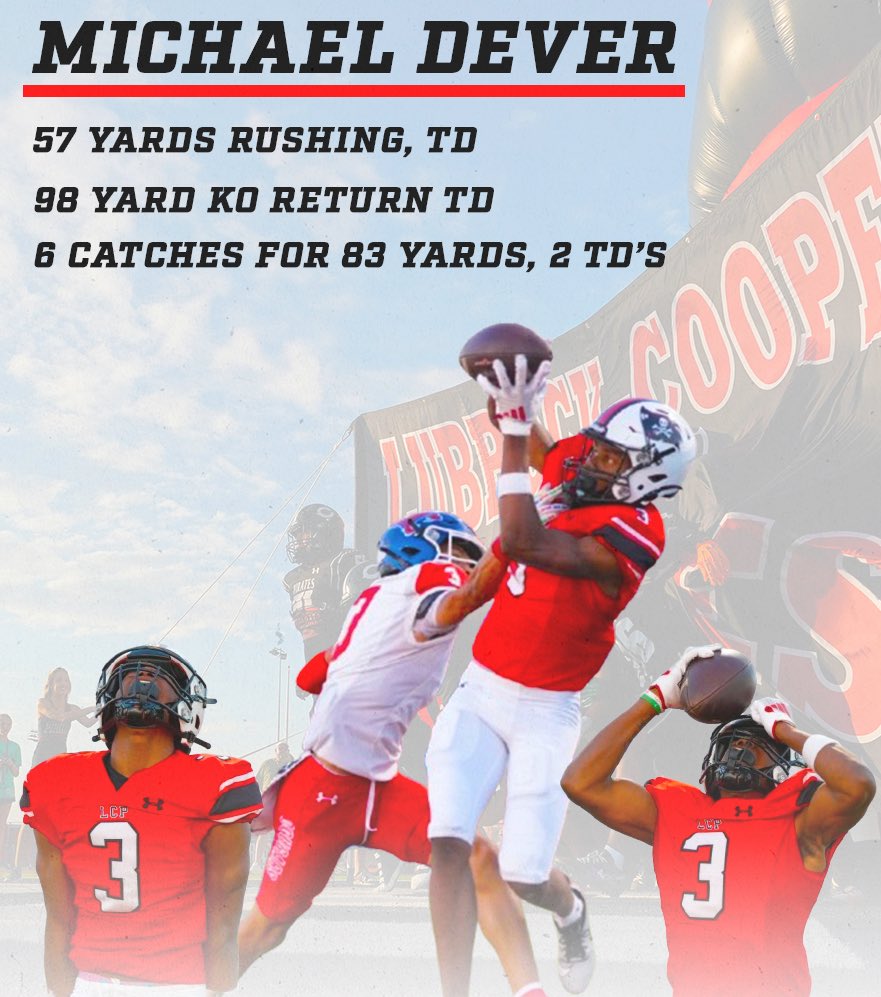 AthleticsLCHS (@pirate_ath) on Twitter photo Michael Dever is up for the <a href="/dctf/">Dave Campbell's — TexasFootball.com</a> Mr. Texas Football Player of the Week!
Vote NOW: texasfootball.com/mr-texas-footb… Michael Dever is up for the <a href="/dctf/">Dave Campbell's — TexasFootball.com</a> Mr. Texas Football Player of the Week!
Vote NOW: texasfootball.com/mr-texas-footb…