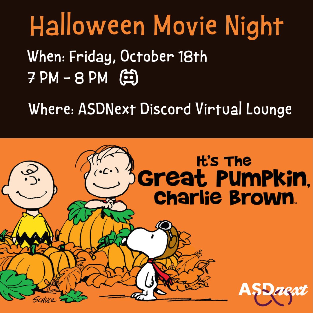 We're only a few days away from our next Discord #MovieNight. Don't forget to join virtually on Friday night at 7PM and join the ASDNext #Discord server if you haven't already: cstu.io/d221a6

See you there. We can't wait! 🍿🎬🎃

#ASDNext #ASERT