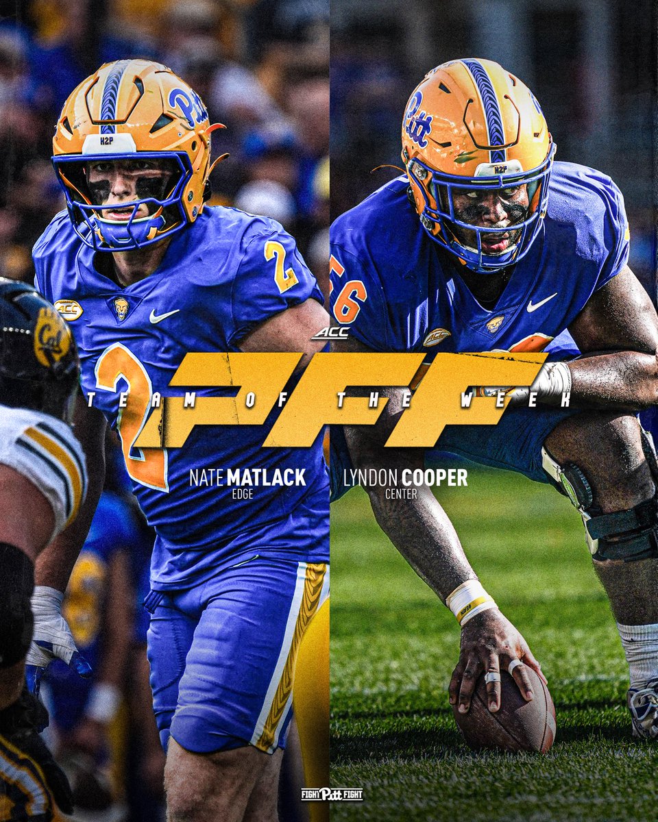 Making some noise 🗣️

<a href="/nmatlack1/">Nate Matlack</a> &amp; <a href="/LyndonCooper5/">Coop</a> named to the PFF ACC Team of the Week 🔵🟡

#HailToPitt