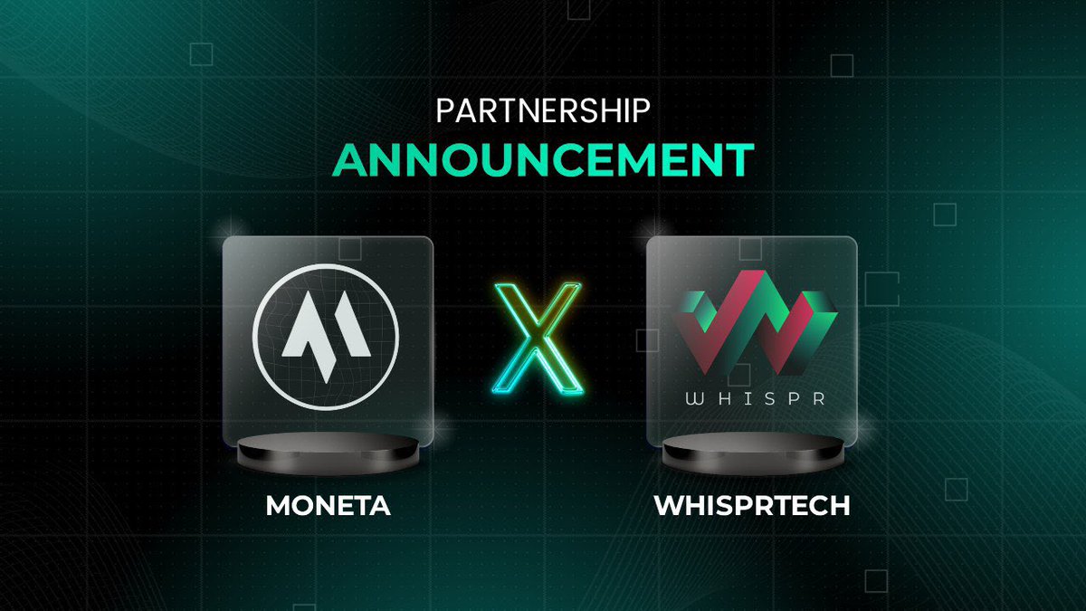 NEW PARTNERSHIP ANNOUNCEMENT

We’re thrilled to welcome <a href="/WhisprTech/">WhisprTech Official</a>  to the Moneta ecosystem!

$MNTA X $WHISPR

WHISPR is an innovative platform designed to elevate cryptocurrency communication and marketing through real-time alerts, customisable bots, and a suite of advanced