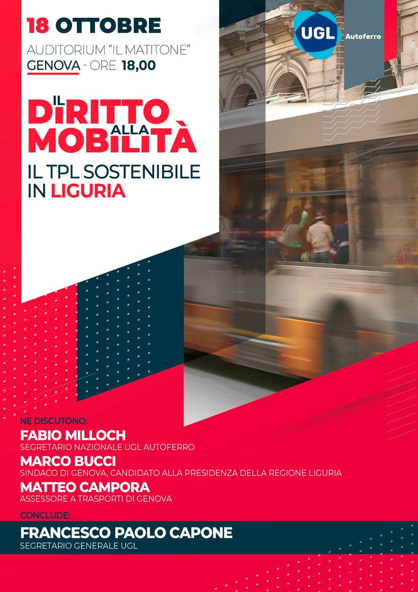 Autoferrotranvieri (@autoferro_ugl) on Twitter photo Vi aspettiamo il prossimo 18 ottobre a #Genova, per discutere di #tpl #sostenibile con @buccipergenova e #matteocampora
Conclude i lavori il #segretariogenerale <a href="/fpcapone/">Paolo Capone</a>
📢🚎🚌🚋🚊📍 Vi aspettiamo il prossimo 18 ottobre a #Genova, per discutere di #tpl #sostenibile con @buccipergenova e #matteocampora
Conclude i lavori il #segretariogenerale <a href="/fpcapone/">Paolo Capone</a>
📢🚎🚌🚋🚊📍