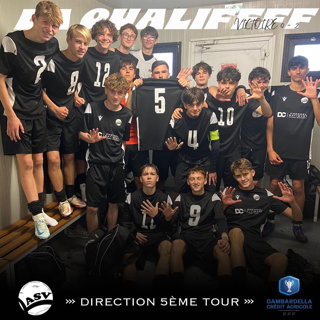 ⚫️ /U18/ ⚪️

LA QUALIFFFF !!!

Nos U18 se sont imposés ce week-end en Coupe Gambardella face à Pont-l’Évêque, victoire 0-2. 

🔝 Rendez-vous au 5ème tour ! 

#ASVerson #ASV