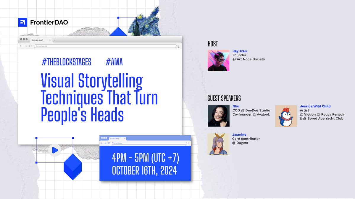 🎤 Another exciting AMA scheduled this Wednesday!

📅 October 16th, at 4-5 PM UTC
📍Discord: discord.com/events/1082240…
📍X: x.com/i/broadcasts/1…
📍Youtube: youtube.com/watch?v=teQkQ8…

We’ll be diving into: Visual Storytelling Techniques That Turn People's Heads, sharing insights