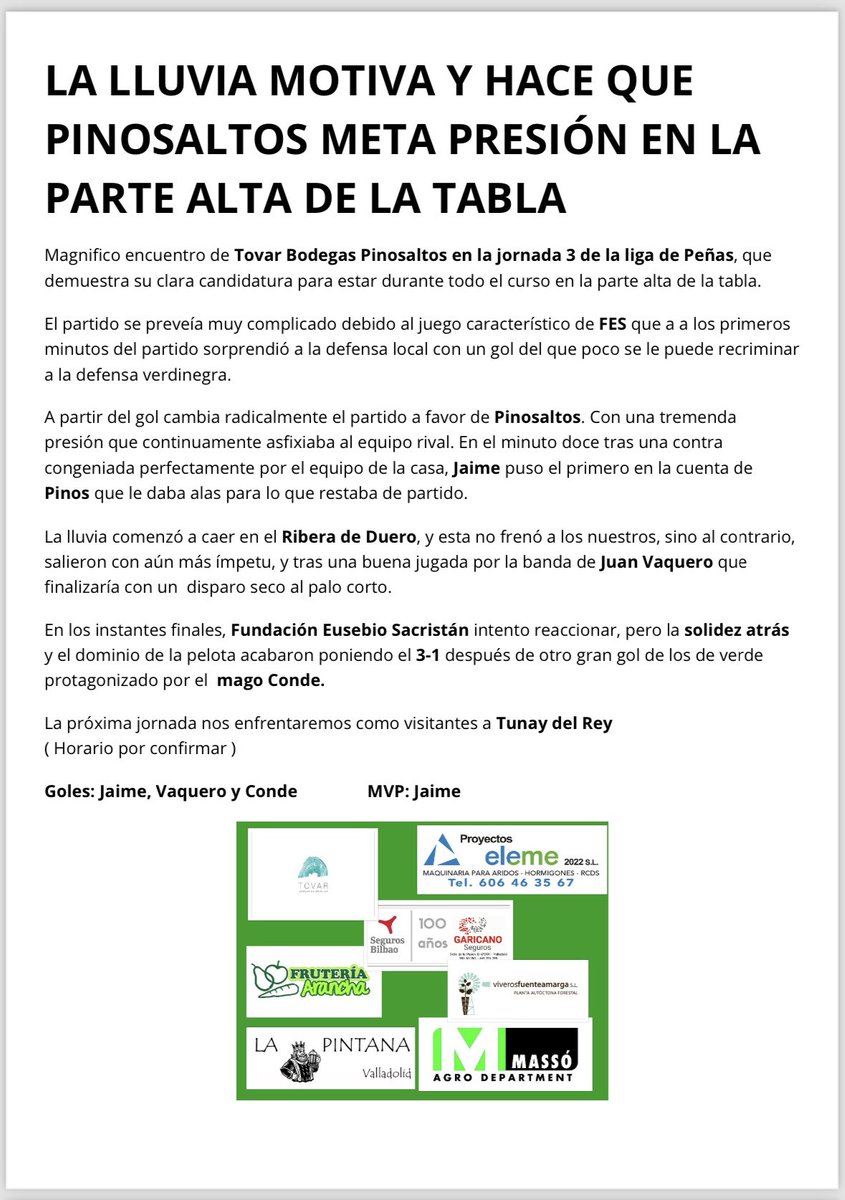 PinosaltosFC's tweet photo. ‼️🗞️CRÓNICA LIGA DE PEÑAS https://t.co/ragIDojTJC