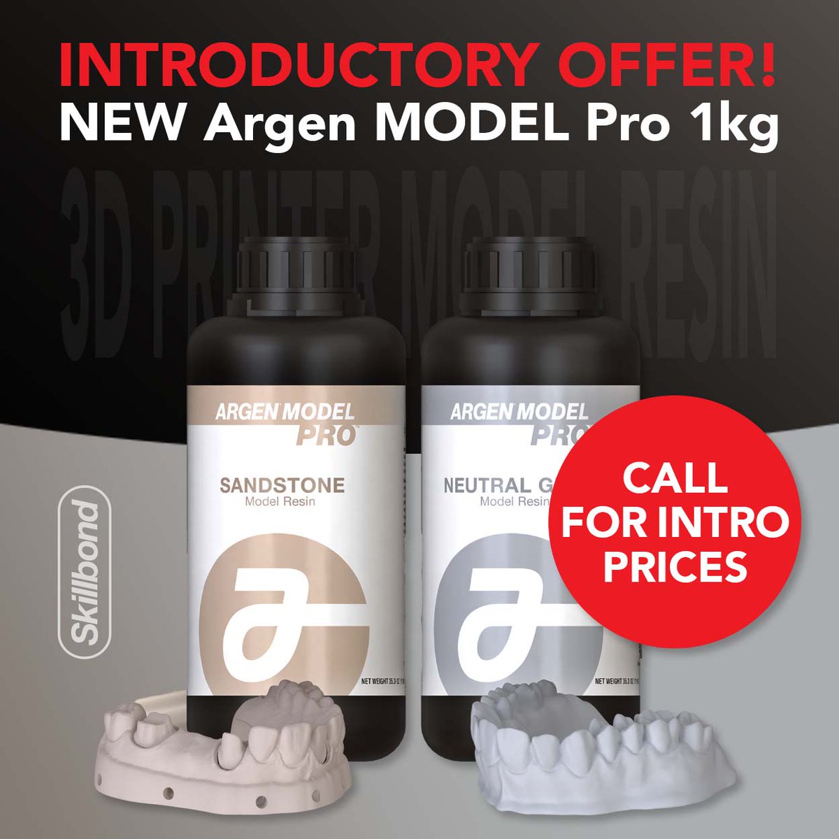 Check out NEW Model Pro Resins available from Skillbond. 
These resins are expertly crafted to ensure your lab is set up for success. Special INTRO PRICES, please call or email - links in bio. ⁠
💥 Removable, crown &amp; bridge, and dental ortho models
💥 Neutral Grey or Sandstone