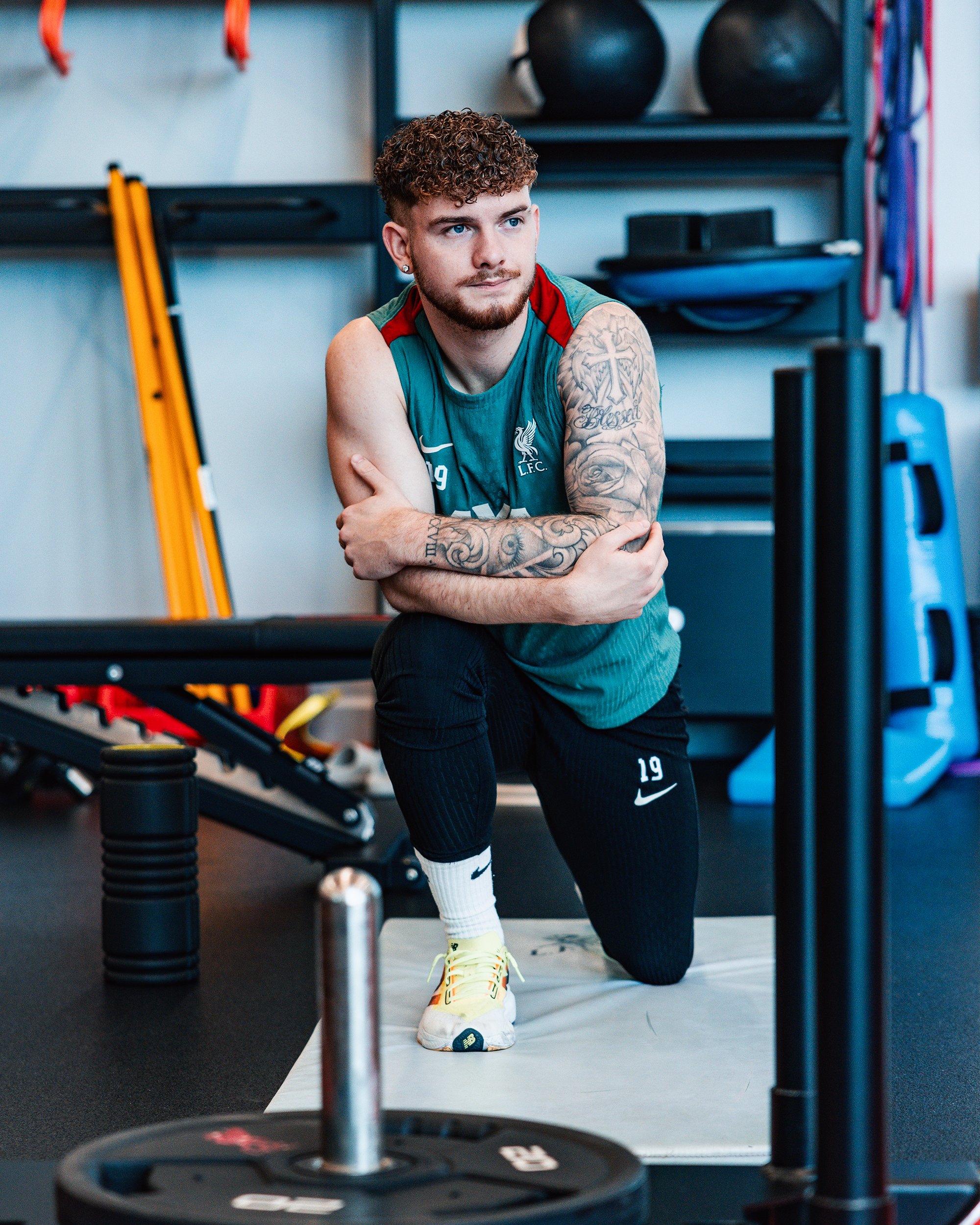 A photo of Harvey Elliott in the gym at the AXA Training Centre