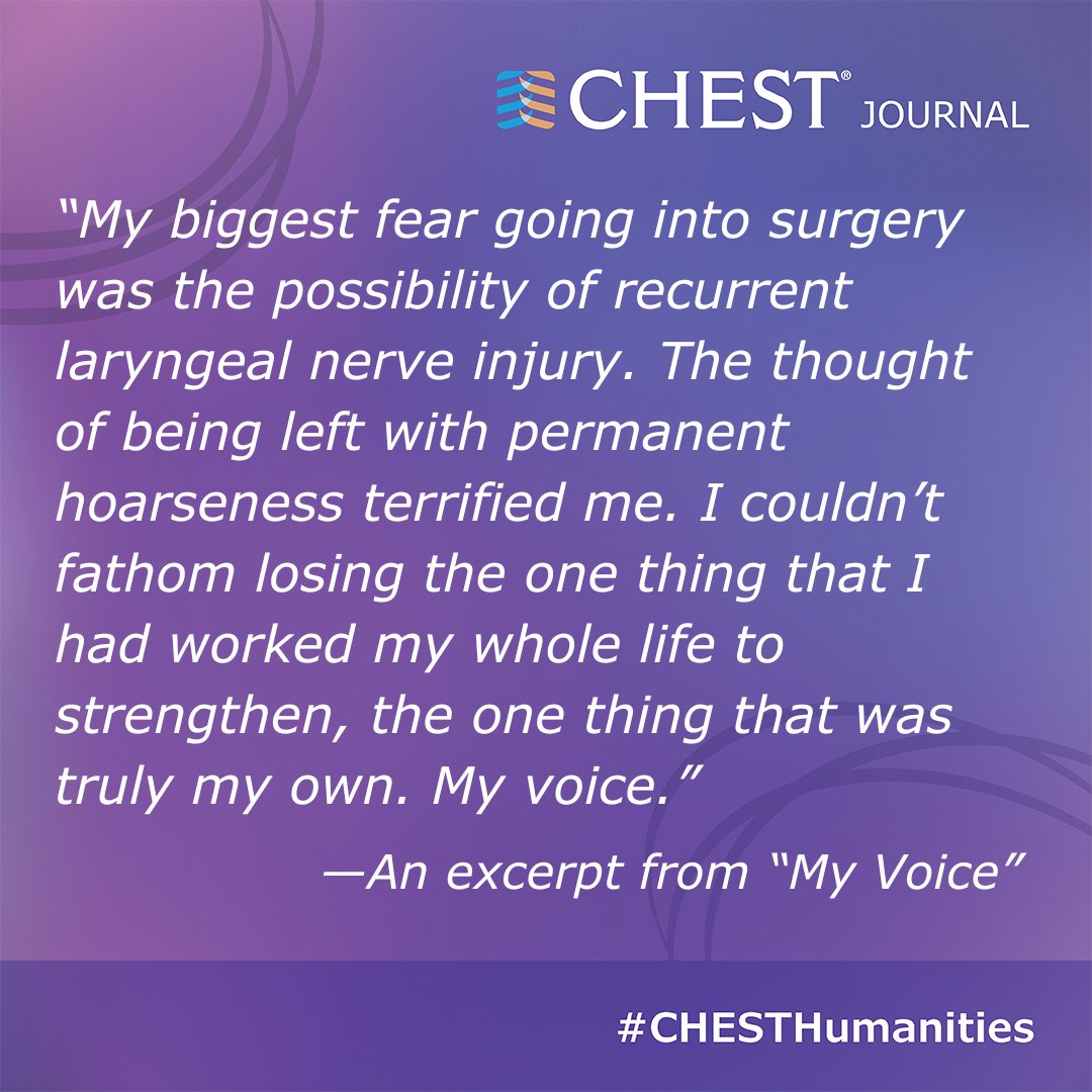 In the latest Exhalations article, Dr. Lilit A. Sargsyan explores her own experience with cancer and reflects on the power of her own voice. Read the article in the October issue of the journal CHEST®: hubs.ly/Q02T37Cf0
#CHESTHumanities #JournalCHEST