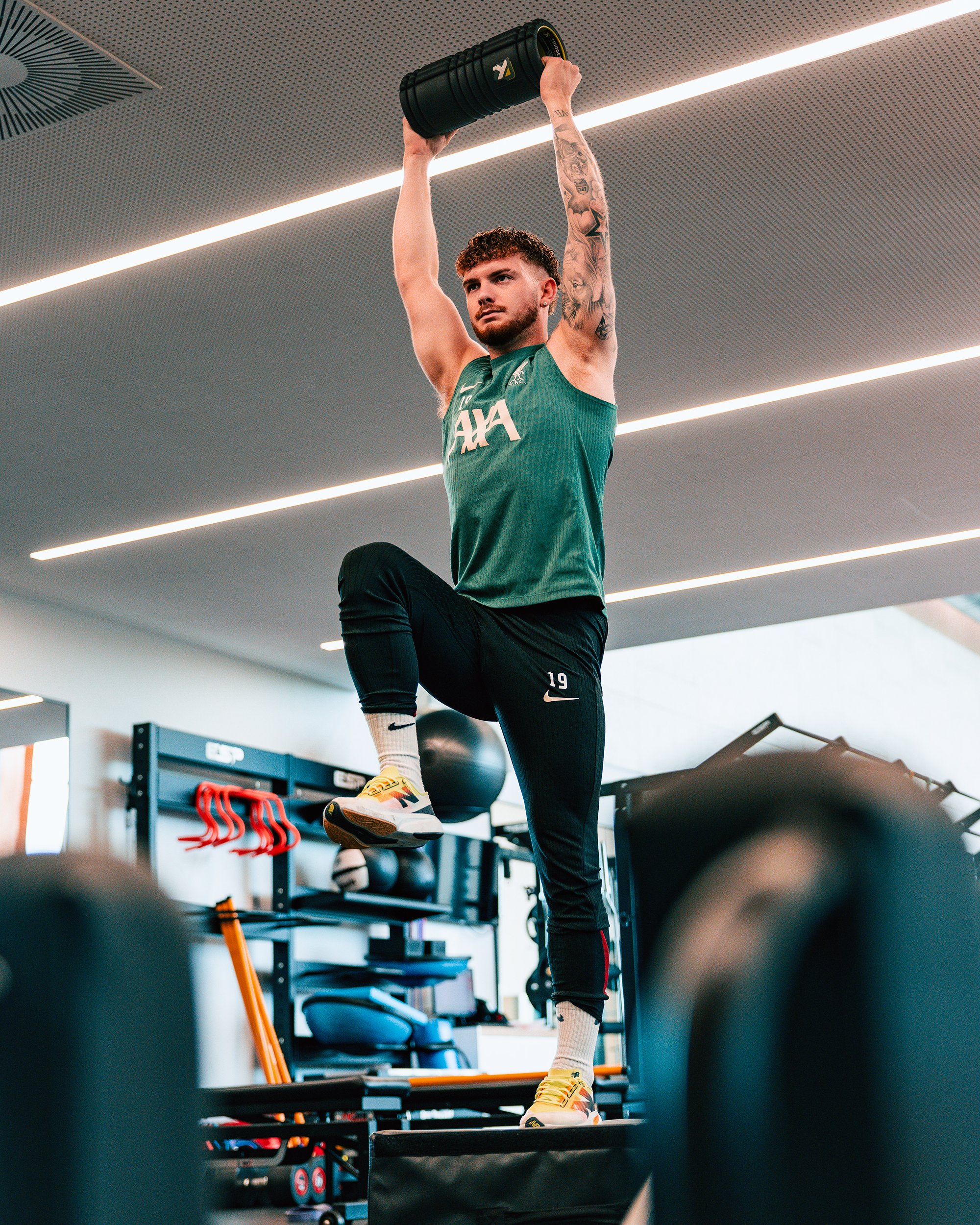 A photo of Harvey Elliott in the gym at the AXA Training Centre