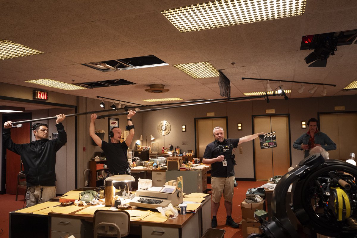 On a movie that was 99% wires, this was the only scene in all of "Saturday Night" where we were able to get two booms in. #saturdaynight #soundspeeds #iatse #iatselocal695 #soundutility #boomoperator #filmmaking