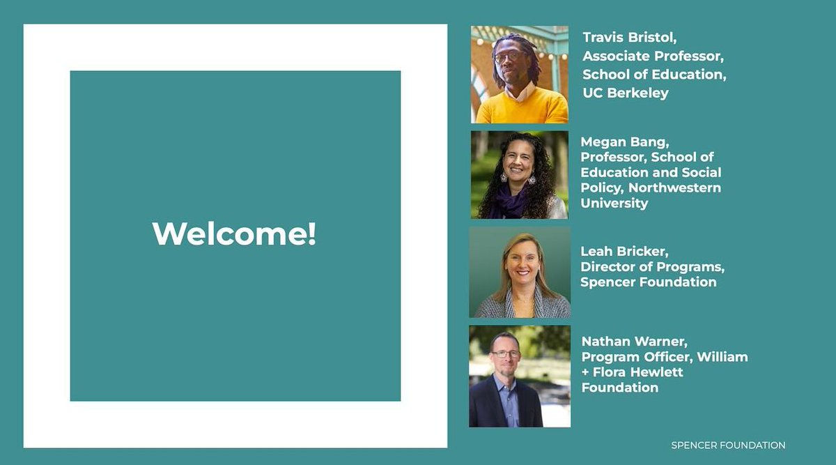 TravisJBristol's tweet image. 10 month @Spencer_Fdn senior advisor oppor ends after last wk's convening of #researchers #practitioners #policymakers to chart new directions in teaching, educator preparation, &amp;amp; learning! Learned much from design team Megan Bang @lbricker10 @ProfNai  
co-sponsor @Hewlett_Found