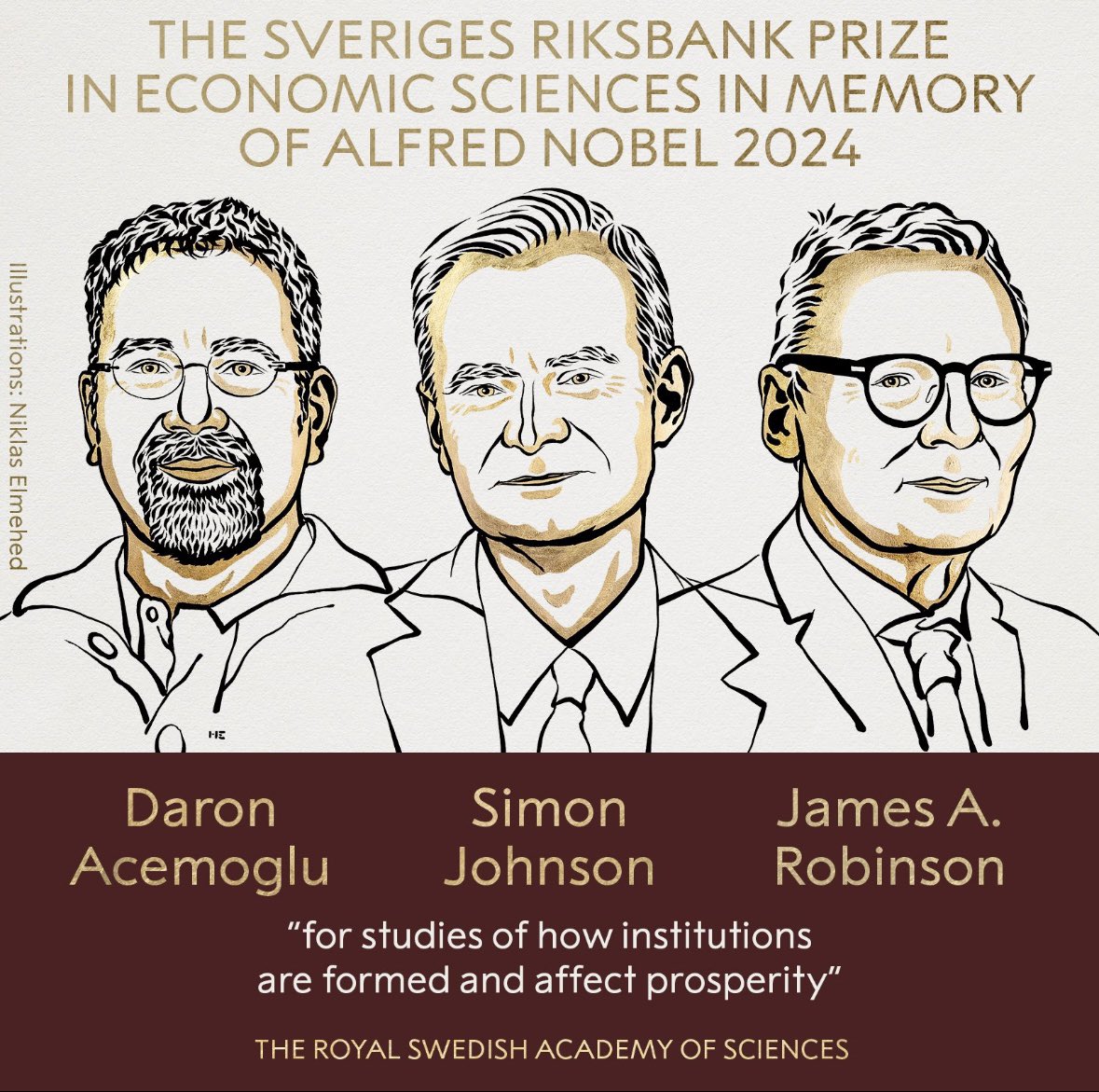 Congratulations to <a href="/DAcemogluMIT/">Daron Acemoglu</a> and James Robinson on receiving the 2024 <a href="/NobelPrize/">The Nobel Prize</a> in Economic Sciences for their book, Why Nations Fail. 

The book impressively outlines for policymakers just how important strong institutions are for tackling growth and inequality.