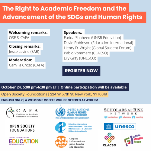 Join us on 24 Oct: The Right to Academic Freedom and the advancement of SDGs and Human Rights. Register now! docs.google.com/forms/d/e/1FAI…