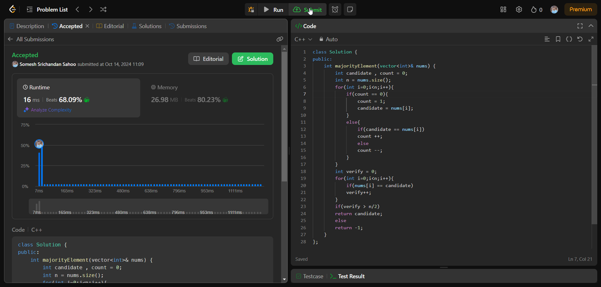 me__somesh's tweet photo. Day 21 of the #75daysofleetcode challenge! ๐ข Only managed to solve the #MajorityElement problem today, but progress is progress! ๐ช #LeetCode #DSA #Challenge #CodingJourney #100DaysOfCode #CodeNewbie #programming https://t.co/IjftpcIwNn