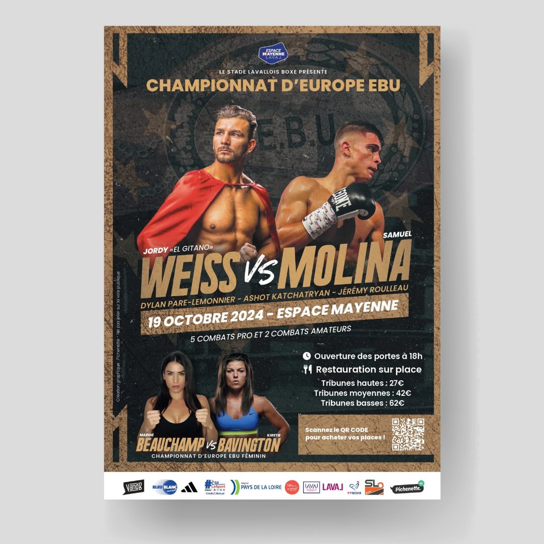 [#BOXE] 🥊 Pour la 1ère fois en #Mayenne, l'Espace Mayenne reçoit un double Championnat d'Europe EBU masculin et féminin ce samedi. Des boxeurs et des boxeuses de haut niveau s'affronteront, avec en tête d'affiche notre Mayennais <a href="/weiss_jordy/">Jordy Weiss</a>  Réservation stardust-spectacles.trium.fr/fr/t/-/event/5…