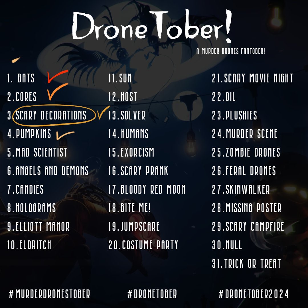 Slowly but surely, I'm catching up on the challenge!
Literally any location of Copper-9 is suitable for Halloween decorations to be honest... and I like it
#murderdrones #SerialDesginationN #SerialDesginationV #UziDooman #dronetober
Day 3! Scary Decoration!