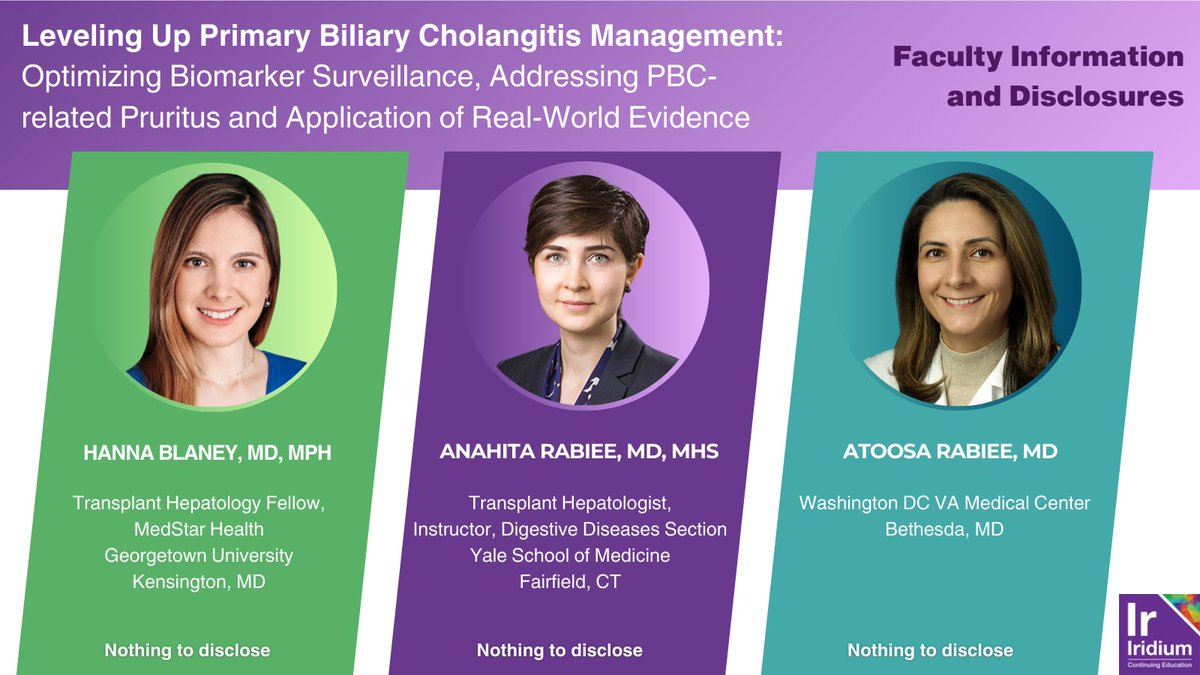 IridiumContEd's tweet image. 1/
📢Welcome to this @iridiumCE #MedEdThread:  iridiumce.com/leveling-up-pb…

🗣️ Lets talk #PBC biomarkers, pruritus and RWE w/ @atoosarabiee, @rabieeanahita,  &amp;amp; @BlaneyMD

Supported by an independent educational grant from Intercept Pharmaceuticals