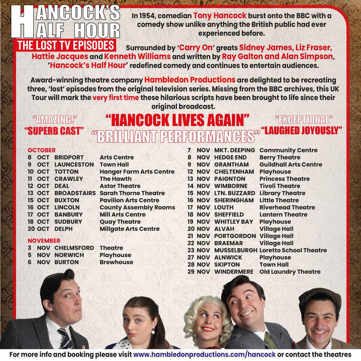 Shows this week at <a href="/BuxtonOpHouse/">Buxton Opera House</a> <a href="/CAssemblyRooms/">CountyAssembly Rooms</a> <a href="/TheMillBanbury/">The Mill Arts Centre</a> <a href="/millgatearts/">Millgate Arts Centre</a> 

#HancocksHalfHour