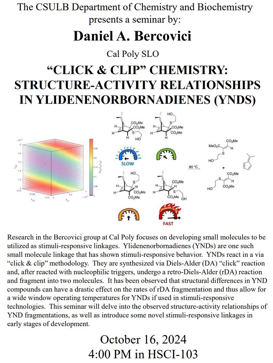 CSULB_BioChem's tweet image. ❗️Weekly Seminar 👨‍🔬

Join us this Wed. at 4pm for Dr. Bercovici&apos;s seminar!

If you are interested in having lunch with the speaker, please contact Lillianne at lillianne.aylward01@student.csulb.edu