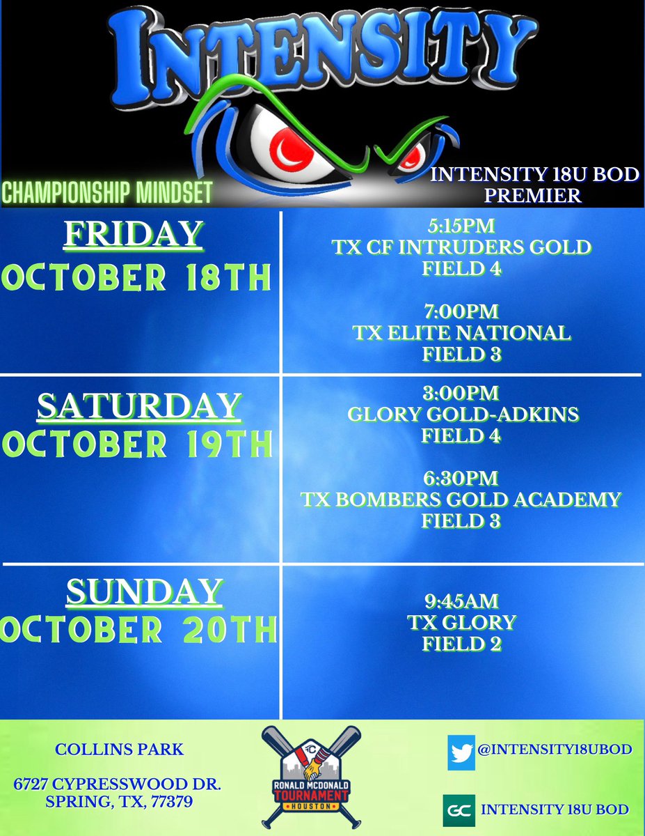 Intensity 18u BOD Premier (@intensity18ubod) on Twitter photo 🚀🌆 here we come… 💫 It’s time for our annual trip to <a href="/TCSFastpitch/">TC Fastpitch</a> for the 31st Annual Ronald McDonald Tournament. Always a great event!! 💙💚<a href="/LineDsoftball/">Line Drive Media</a> <a href="/ExtraInningSB/">EXTRA INNING SOFTBALL</a> <a href="/SoftbalAmerica/">Softball America</a> @PrepSoftball_ <a href="/LegacyLegendsS1/">Legacy & Legends Softball</a> #IPlayTCS #ChampionshipMindset 🚀🌆 here we come… 💫 It’s time for our annual trip to <a href="/TCSFastpitch/">TC Fastpitch</a> for the 31st Annual Ronald McDonald Tournament. Always a great event!! 💙💚<a href="/LineDsoftball/">Line Drive Media</a> <a href="/ExtraInningSB/">EXTRA INNING SOFTBALL</a> <a href="/SoftbalAmerica/">Softball America</a> @PrepSoftball_ <a href="/LegacyLegendsS1/">Legacy & Legends Softball</a> #IPlayTCS #ChampionshipMindset